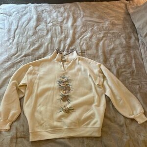 Cream Cowl Neck Sweater with Vintage Detail